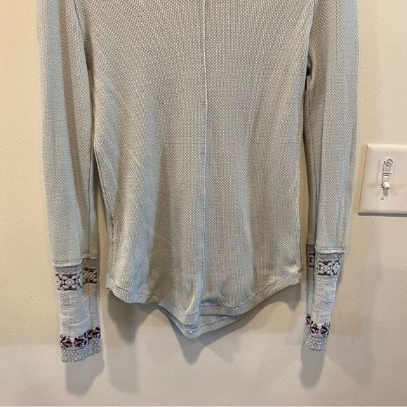 Free People Rosey Seaspray Waffle Embellished Cuff Thermal Top large - Picture 8 of 11